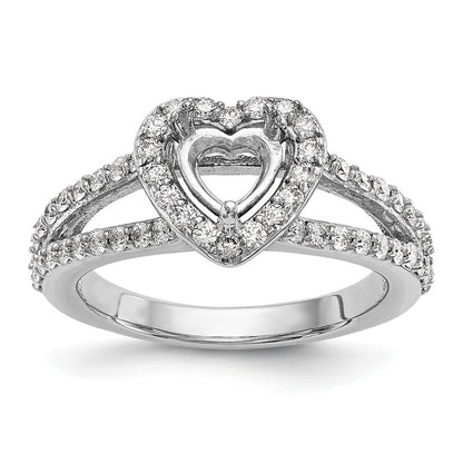 14K White Gold Halo Plus (Holds 1 Carat (6.6mm) Heart Center) 3/4 Diamond Semi Mount Engagement Ring