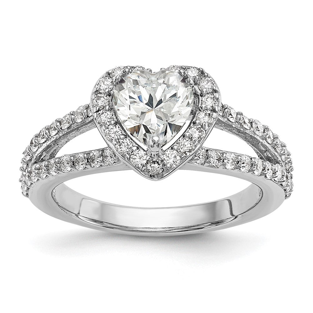 14K White Gold Halo Plus (Holds 1 Carat (6.6mm) Heart Center) 3/4 Diamond Semi Mount Engagement Ring