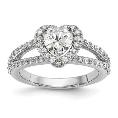 14K White Gold Halo Plus (Holds 1 Carat (6.6mm) Heart Center) 3/4 Diamond Semi Mount Engagement Ring
