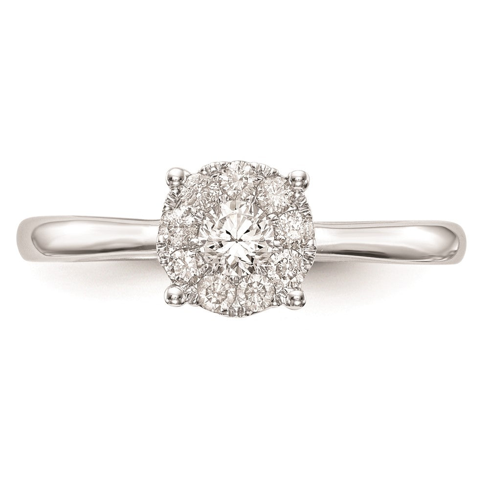 14K White Gold Complete Real Diamond Cluster Engagement Ring