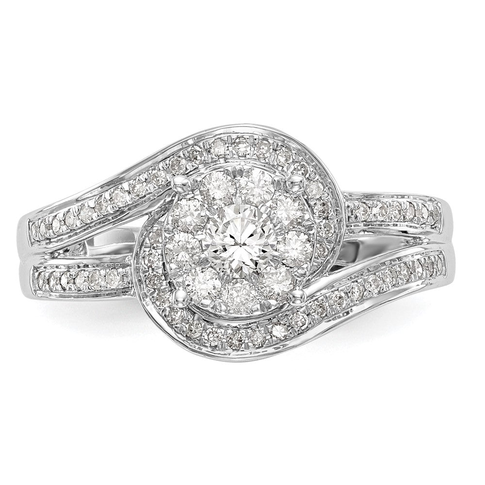 14K White Gold Complete Real Diamond Cluster Engagement Ring