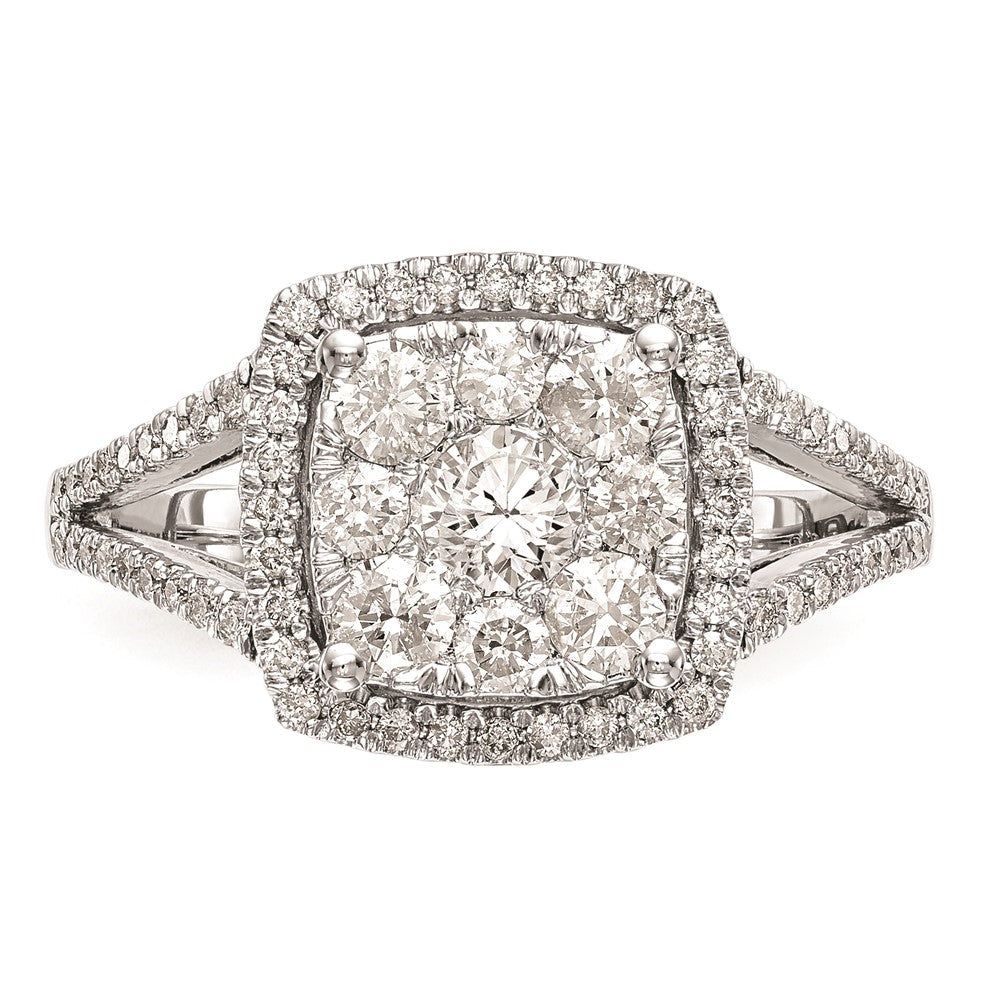 14K White Gold Complete Real Diamond Cluster Engagement Ring