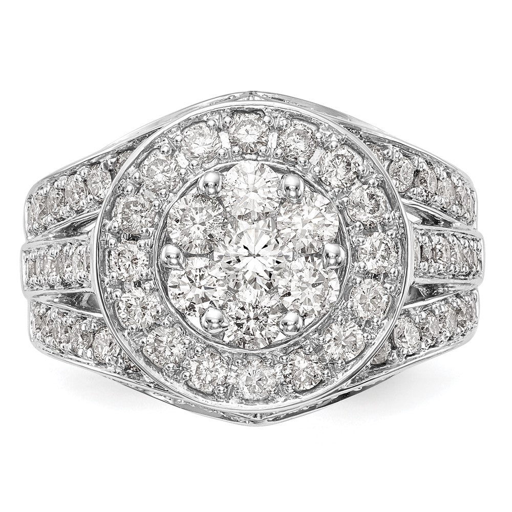 14K White Gold Complete Real Diamond Cluster Engagement Ring