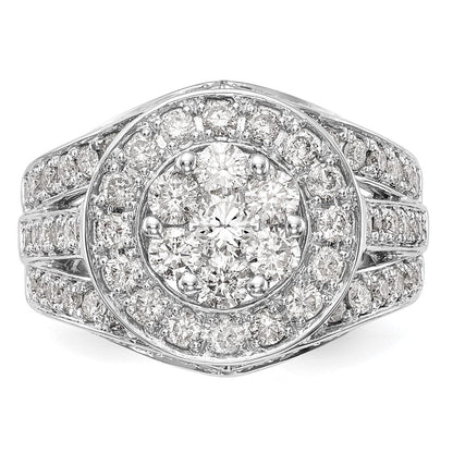 14K White Gold Complete Real Diamond Cluster Engagement Ring