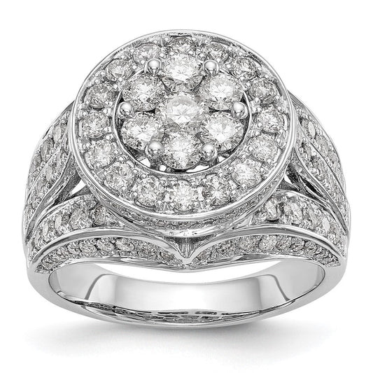 14K White Gold Complete Real Diamond Cluster Engagement Ring