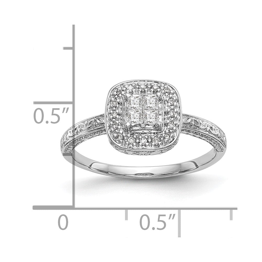 14K White Gold Complete Real Diamond Cluster Engagement Ring