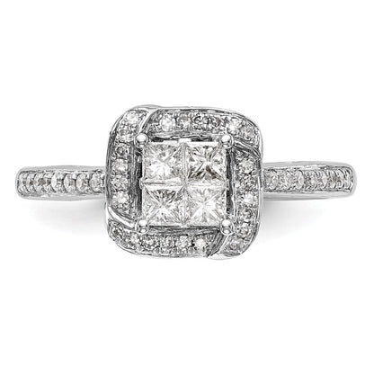 14K White Gold Complete Real Diamond Cluster Engagement Ring