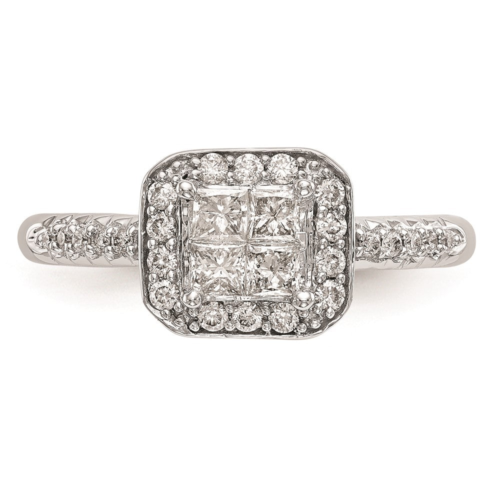 14K White Gold Complete Real Diamond Cluster Engagement Ring