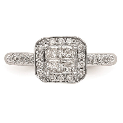 14K White Gold Complete Real Diamond Cluster Engagement Ring