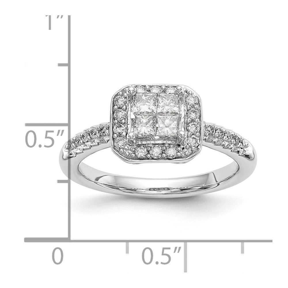 14K White Gold Complete Real Diamond Cluster Engagement Ring