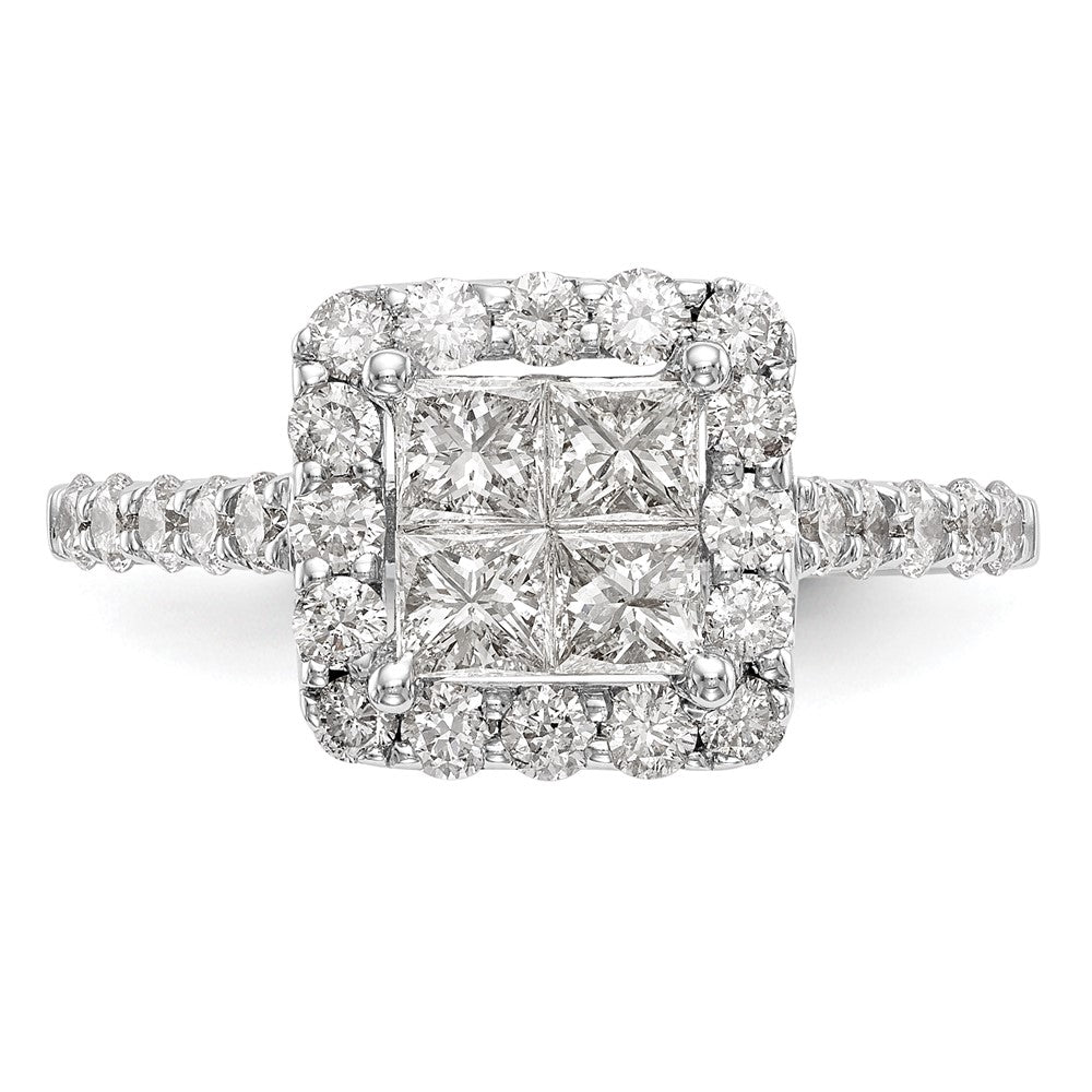 14K White Gold Complete Real Diamond Cluster Engagement Ring