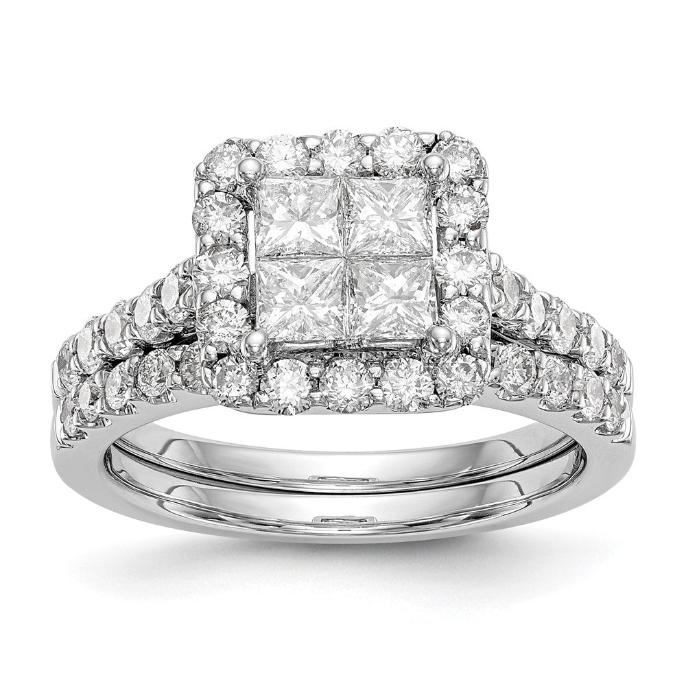 14K White Gold Complete Real Diamond Cluster Engagement Ring
