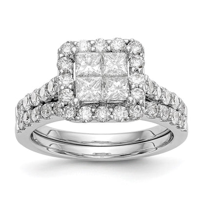 14K White Gold Complete Real Diamond Cluster Engagement Ring