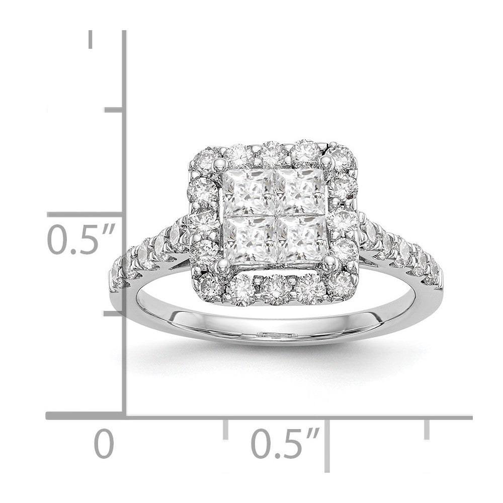 14K White Gold Complete Real Diamond Cluster Engagement Ring