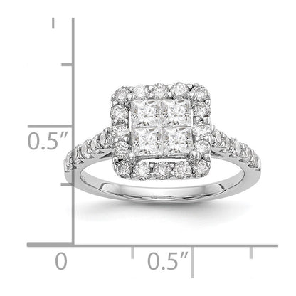 14K White Gold Complete Real Diamond Cluster Engagement Ring