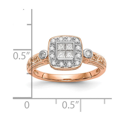 14K Rose Gold Complete Real Diamond Cluster Engagement Ring