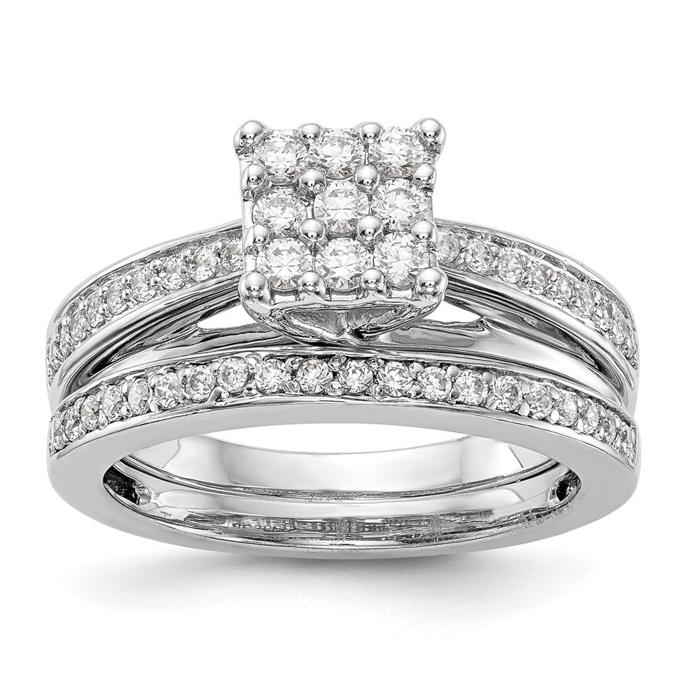 14K White Gold Complete Real Diamond Cluster Engagement Ring