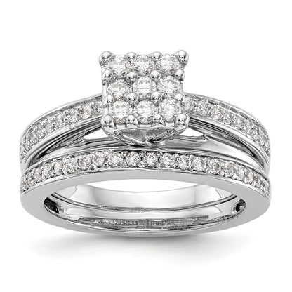 14K White Gold Complete Real Diamond Cluster Engagement Ring