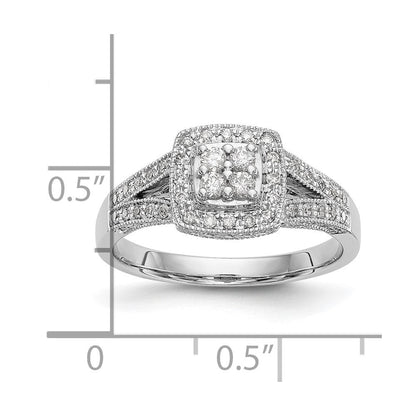 14K White Gold Complete Real Diamond Cluster Engagement Ring