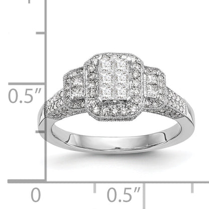 14K White Gold Complete Diamond Cluster Engagement Ring