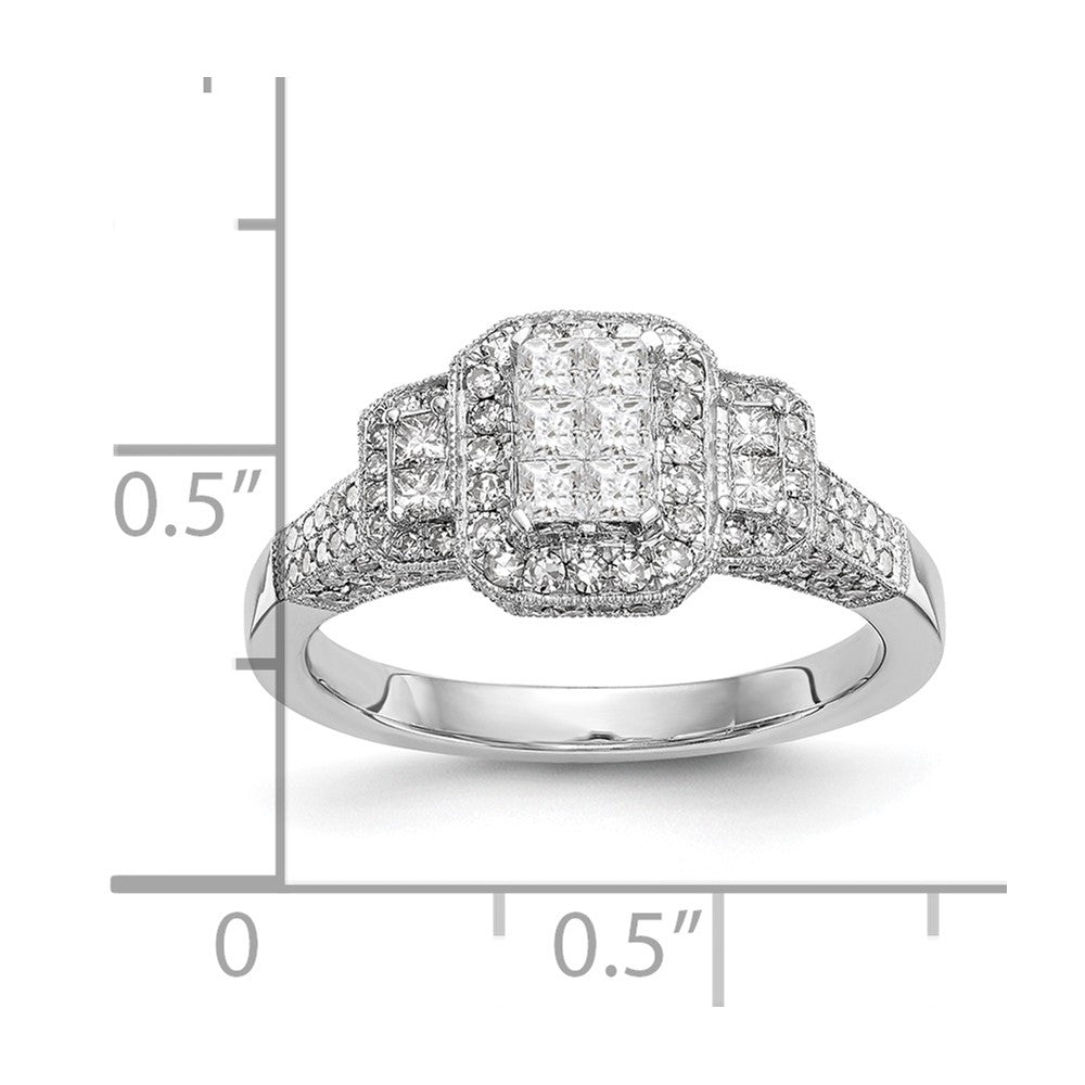 14K White Gold Complete Real Diamond Cluster Engagement Ring