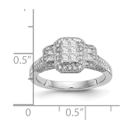 14K White Gold Complete Real Diamond Cluster Engagement Ring