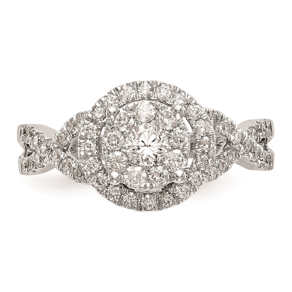 14K White Gold Complete Real Diamond Cluster Engagement Ring