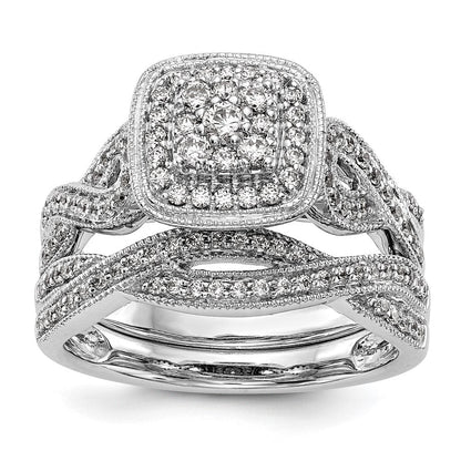 14K White Gold Complete Real Diamond Cluster Engagement Ring