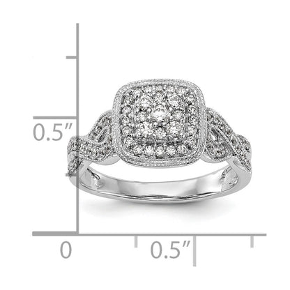 14K White Gold Complete Real Diamond Cluster Engagement Ring