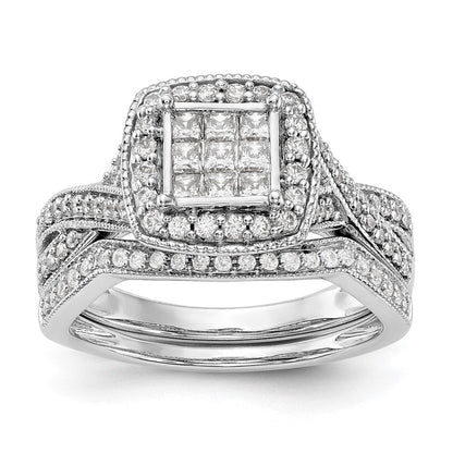 14K White Gold Complete Real Diamond Cluster Engagement Ring