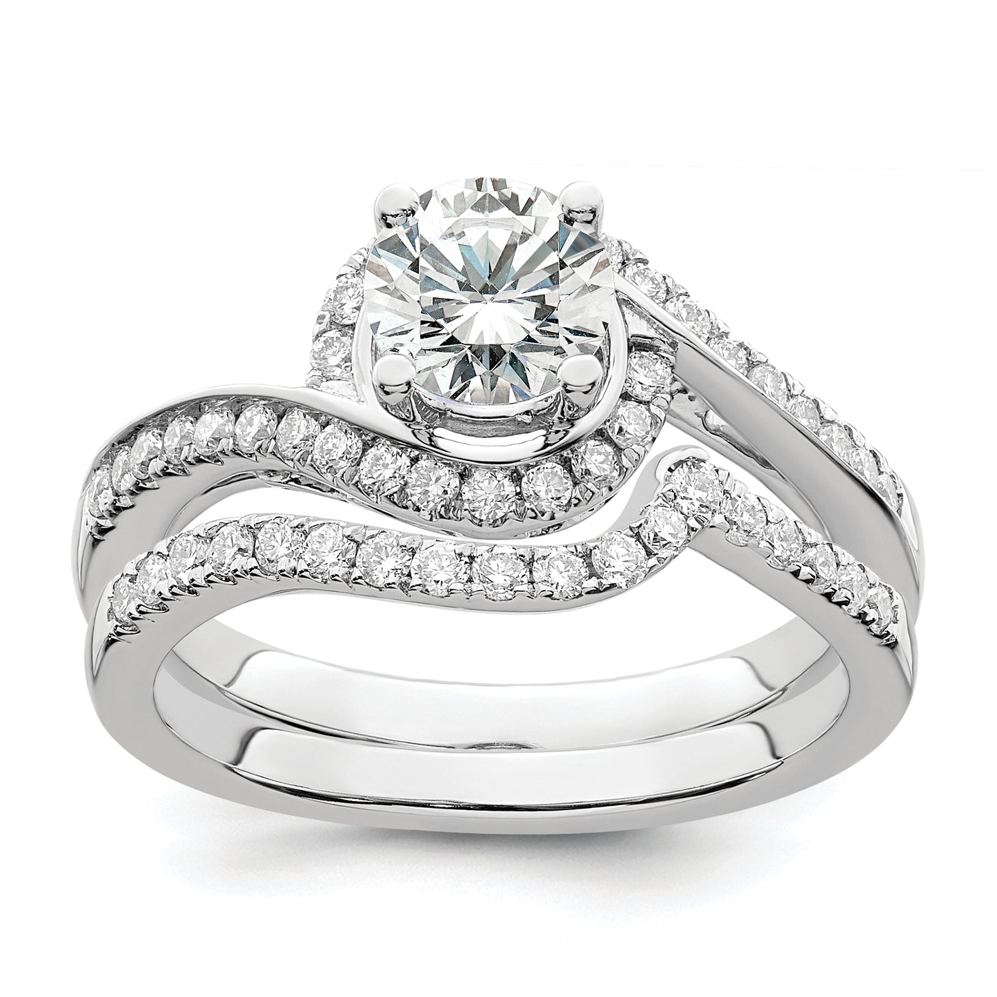 14k White Gold 1/3 Ct. Lab Grown Diamond VS/SI+ G+ 3/4 Ct. Round Center Engagement Ring