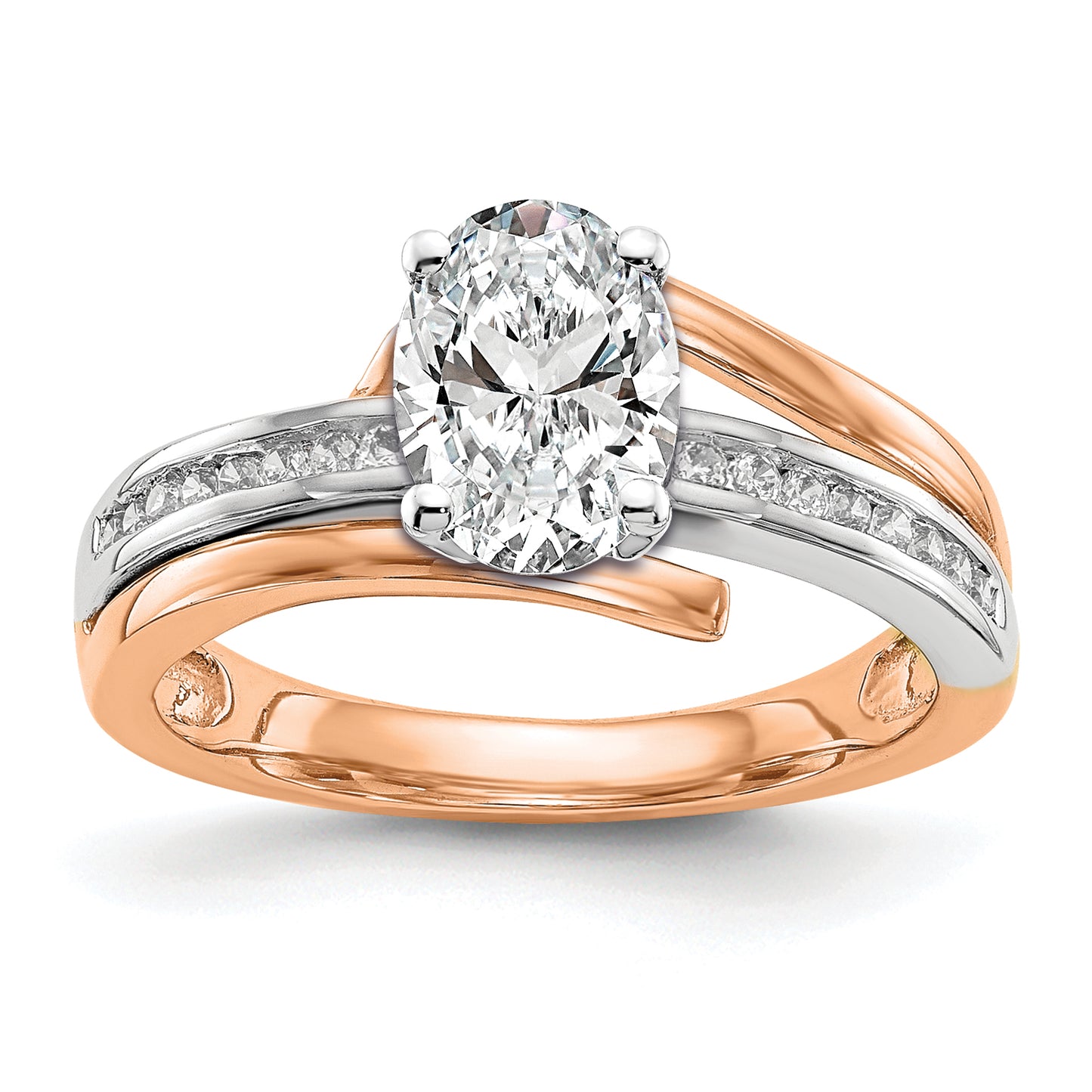 14K White/Rose Gold Two-Tone Rose and White 7/8 Ct. Lab Grown Diamond VS/SI By-Pass Peg Set Engagement Ring