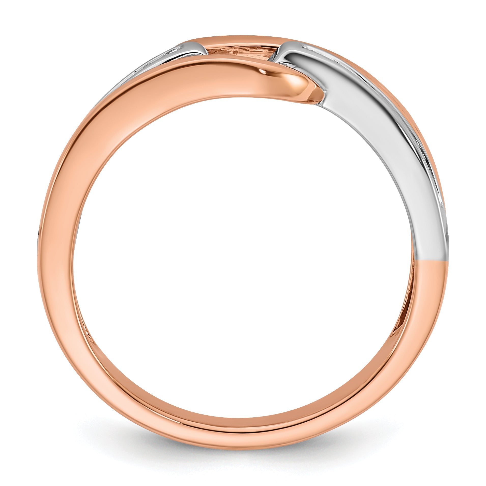 14k Two tone Rose Gold Peg Set Simulated Diamond By Pass Engagement Ring