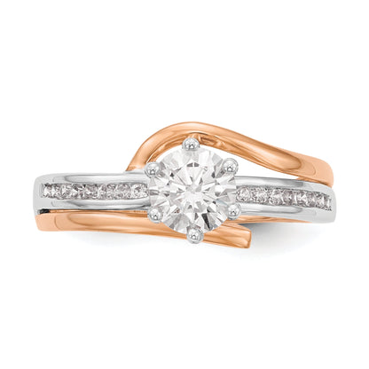 14k Two tone Rose Gold Peg Set Simulated Diamond By Pass Engagement Ring