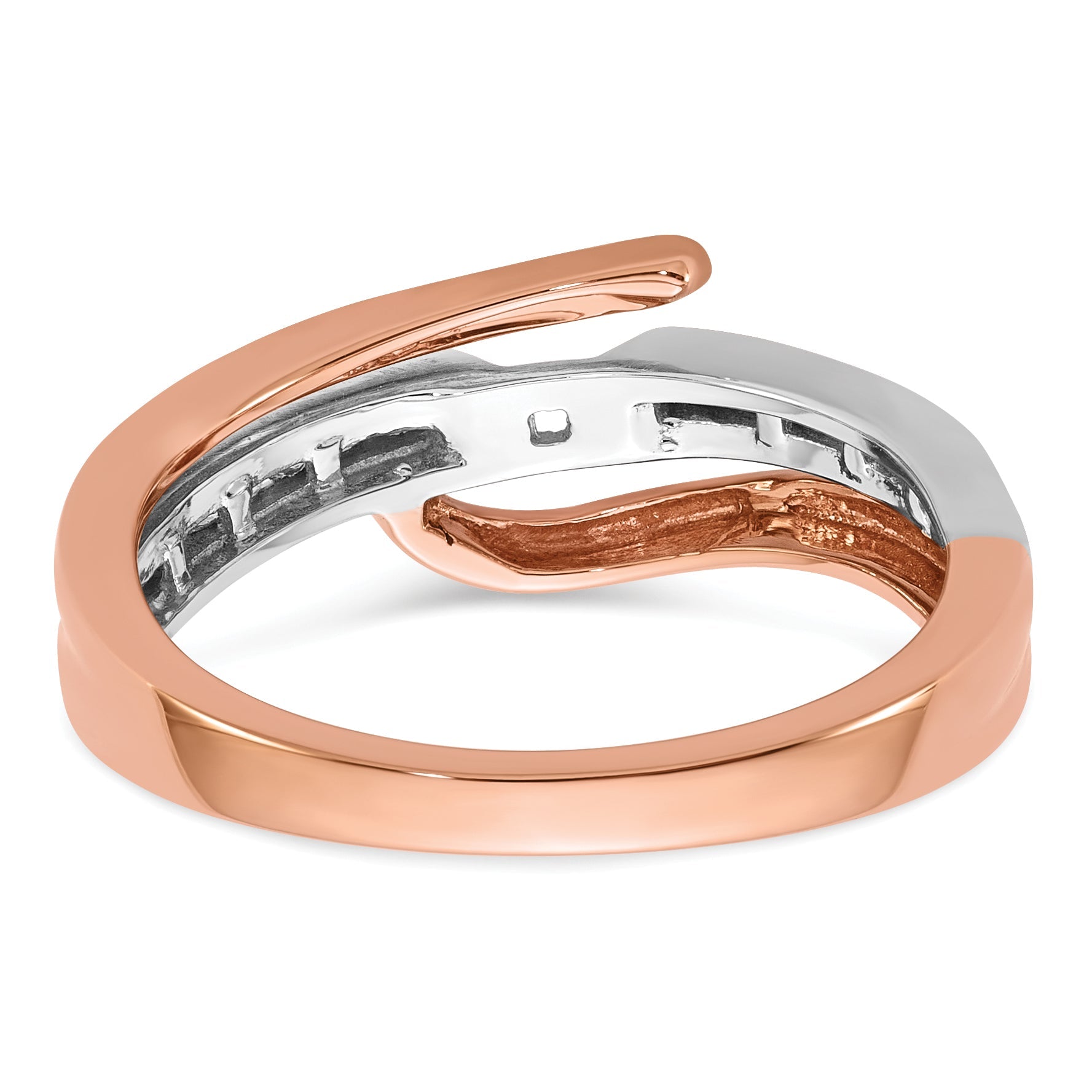 14k Two tone Rose Gold Peg Set Simulated Diamond By Pass Engagement Ring