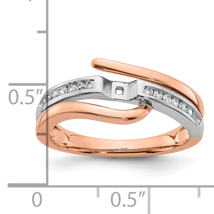 14k Two tone Rose Gold Peg Set Simulated Diamond By Pass Engagement Ring
