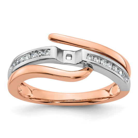 14k Two tone Rose Gold Peg Set Simulated Diamond By Pass Engagement Ring