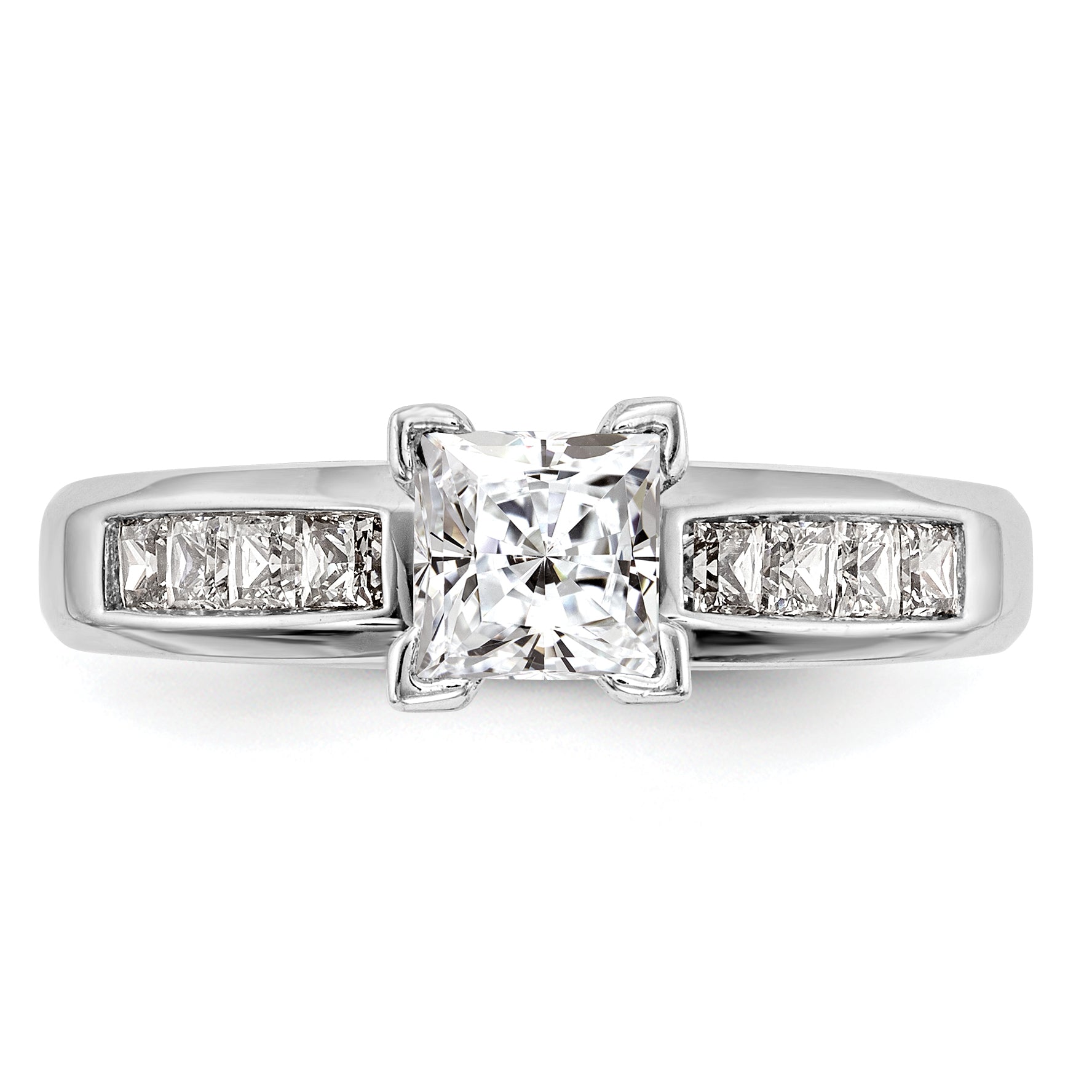 14K White Gold Peg Set 1/2 Carat Channel Princess Diamond Semi Mount Engagement Ring
