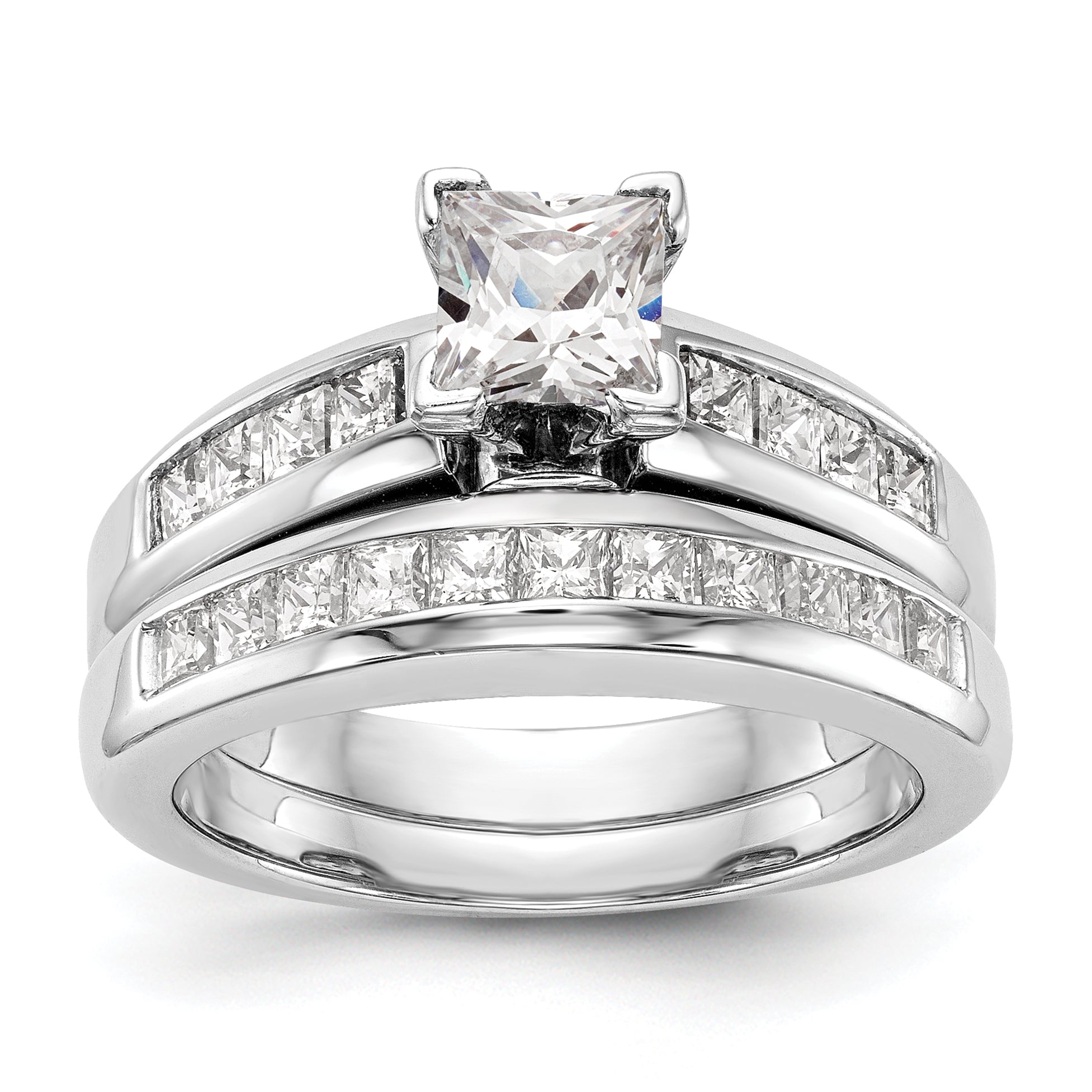 14K White Gold Peg Set 1/2 Carat Channel Princess Diamond Semi Mount Engagement Ring