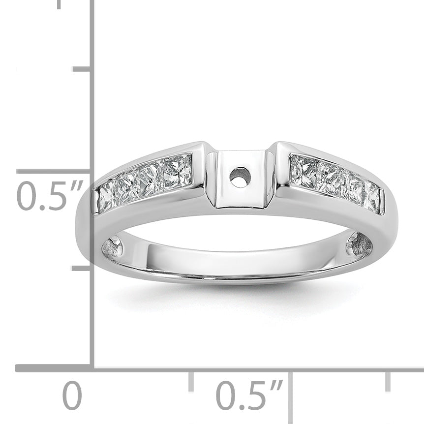 14K White Gold Peg Set 1/2 Carat Channel Princess Diamond Semi Mount Engagement Ring