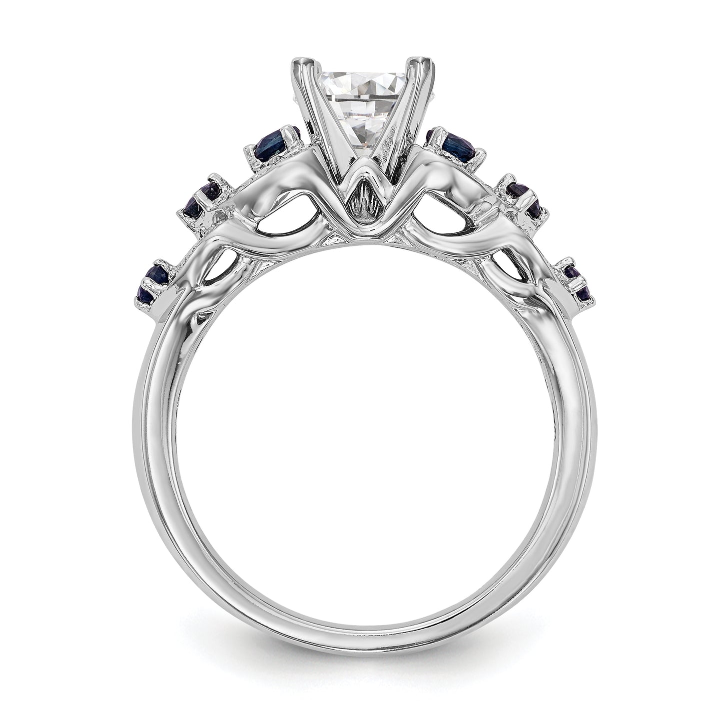 14k White Gold 1/4 Ct. Lab Grown Diamond VS/SI+ G+ and Lab Created Blue Sapphire Peg Set Engagement Ring