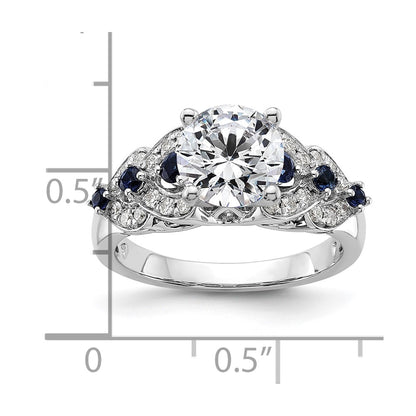 14k White Gold 1/4 Ct. Lab Grown Diamond VS/SI+ G+ and Lab Created Blue Sapphire Peg Set Engagement Ring