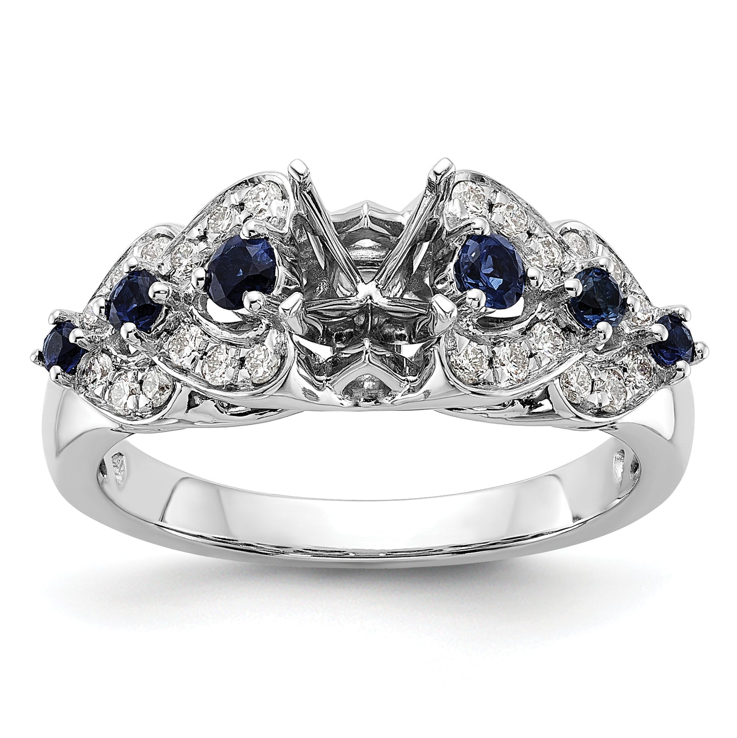 14k White Gold 1/4 Ct. Lab Grown Diamond VS/SI+ G+ and Lab Created Blue Sapphire Peg Set Engagement Ring