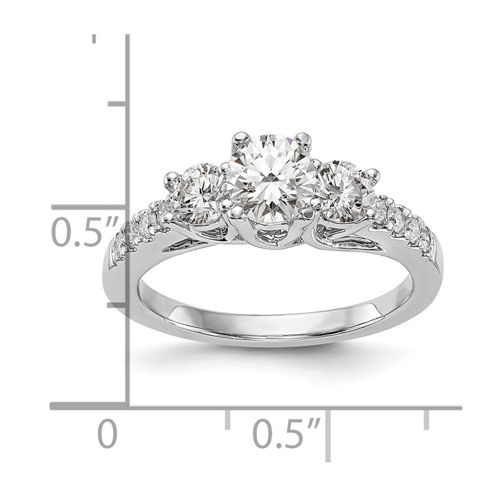 14k White Gold 1 1/5 Ct. Lab Grown Diamond VS/SI+ G+ Complete Size 6 Three Stone Engagement Ring