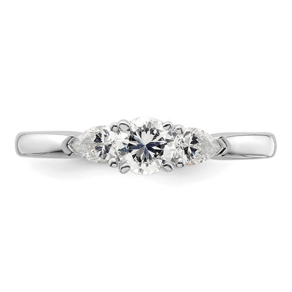 14K White Gold 3 Stone Peg Set Center Pear Diamond Semi Mount Engagement Ring