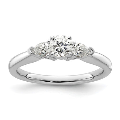 14K White Gold 3 Stone Peg Set Center Pear Diamond Semi Mount Engagement Ring