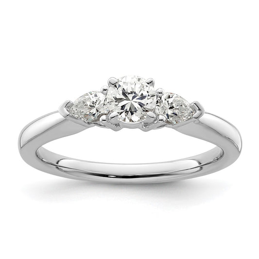 14K White Gold 3 Stone Peg Set Center Pear Diamond Semi Mount Engagement Ring
