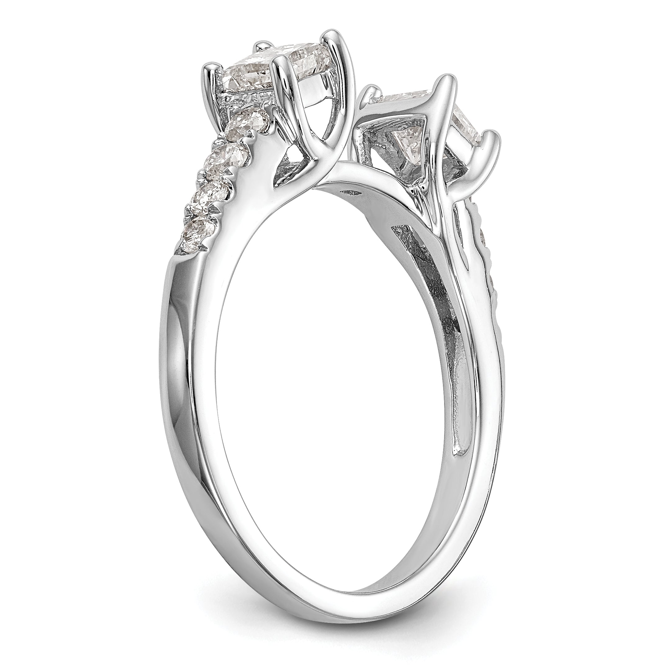 14K White Gold 3 Stone Plus Peg Set Center Semi Mount Princess Diamond Engagement Ring