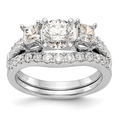 14K White Gold 3 Stone Plus Peg Set Center Semi Mount Princess Diamond Engagement Ring