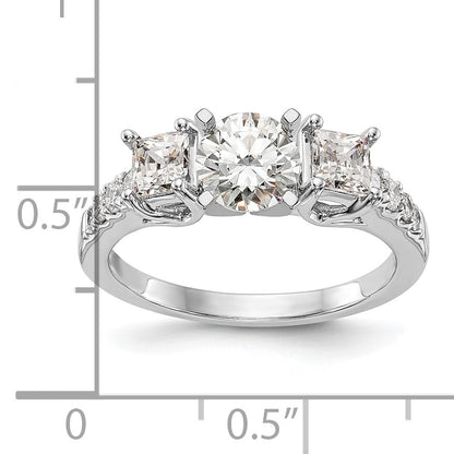 14K White Gold 3 Stone Plus Peg Set Center Semi Mount Princess Diamond Engagement Ring